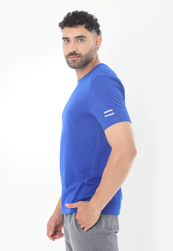 Camiseta Deportiva Azul Con Detalle Reflectivo En Manga Para Hombre