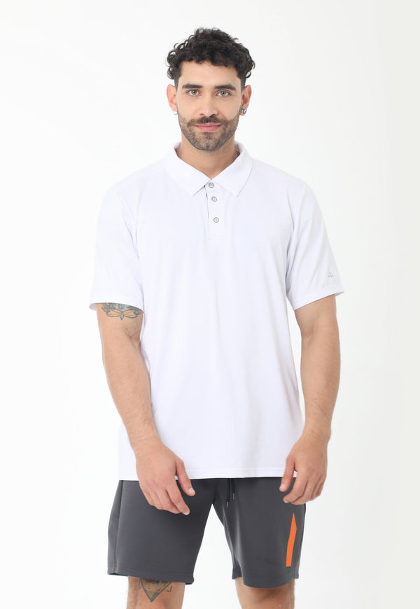 Camiseta polo deportiva blanca con perilla interna y almilla en tela contraste para hombre