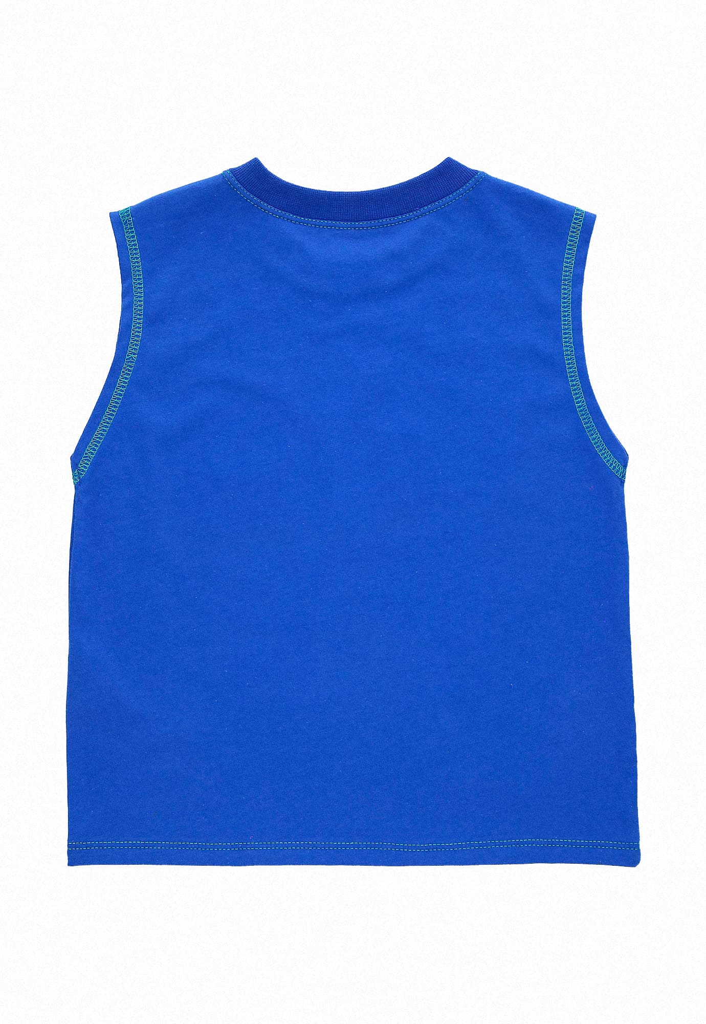Camiseta azul rey manga sisa, con estampado frontal y bolsillo para bebé niño