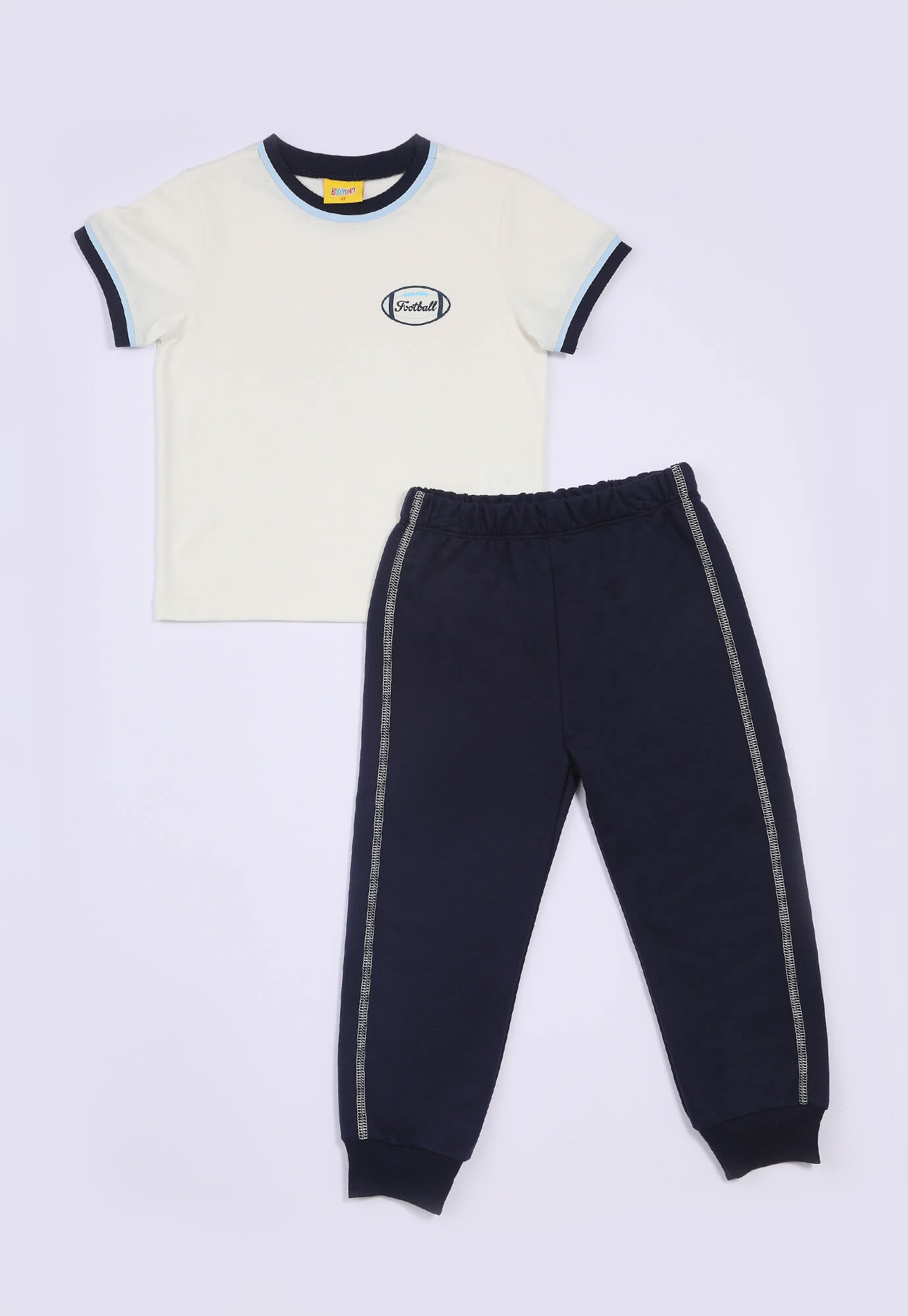 Conjunto De Camiseta Ivory Con Estampado Y Pantalón Azul Oscuro Para Bebé Niño