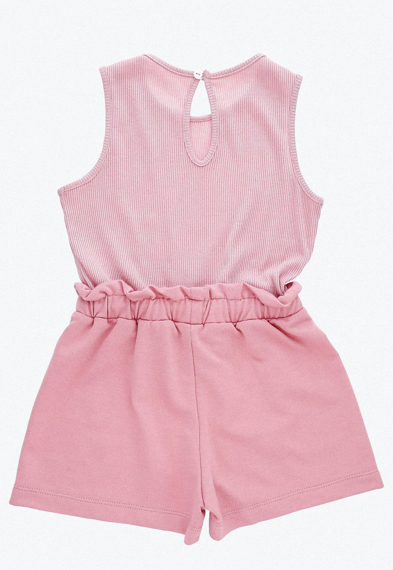 Overol rosa claro con rib en la parte superior, con cintura elástica y abertura en espalda con botón para bebé niña
