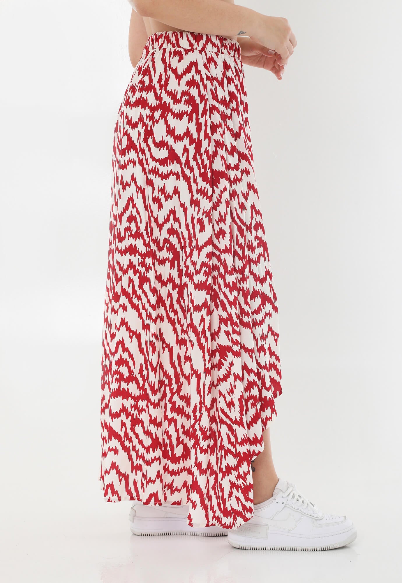 Falda larga roja estampada con tapa cruzada para mujer