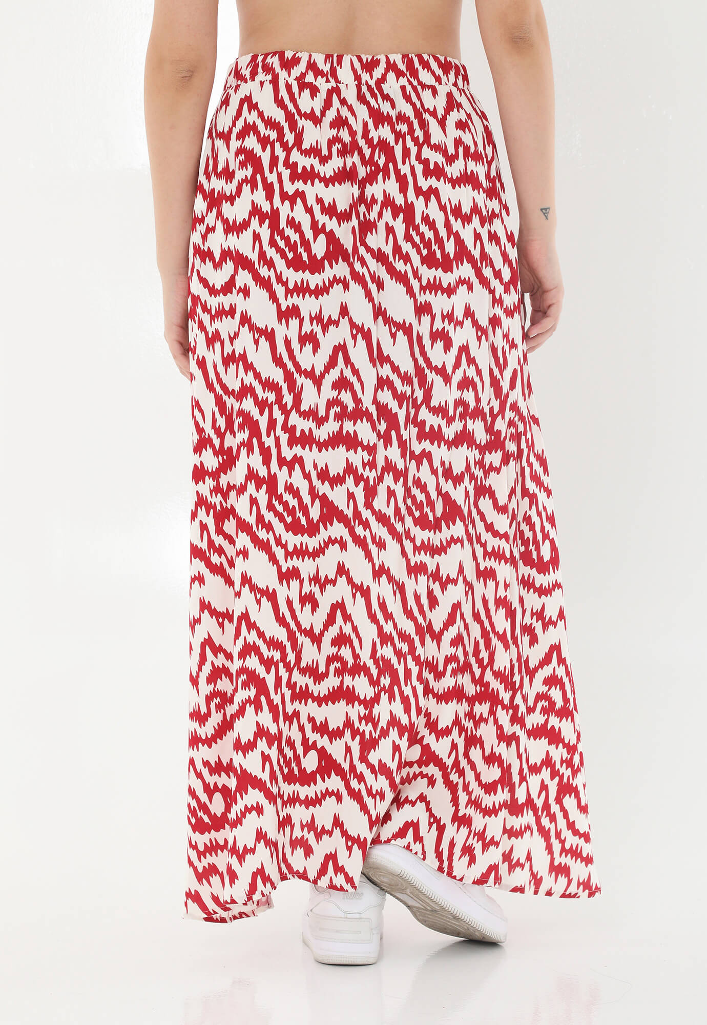 Falda larga roja estampada con tapa cruzada para mujer