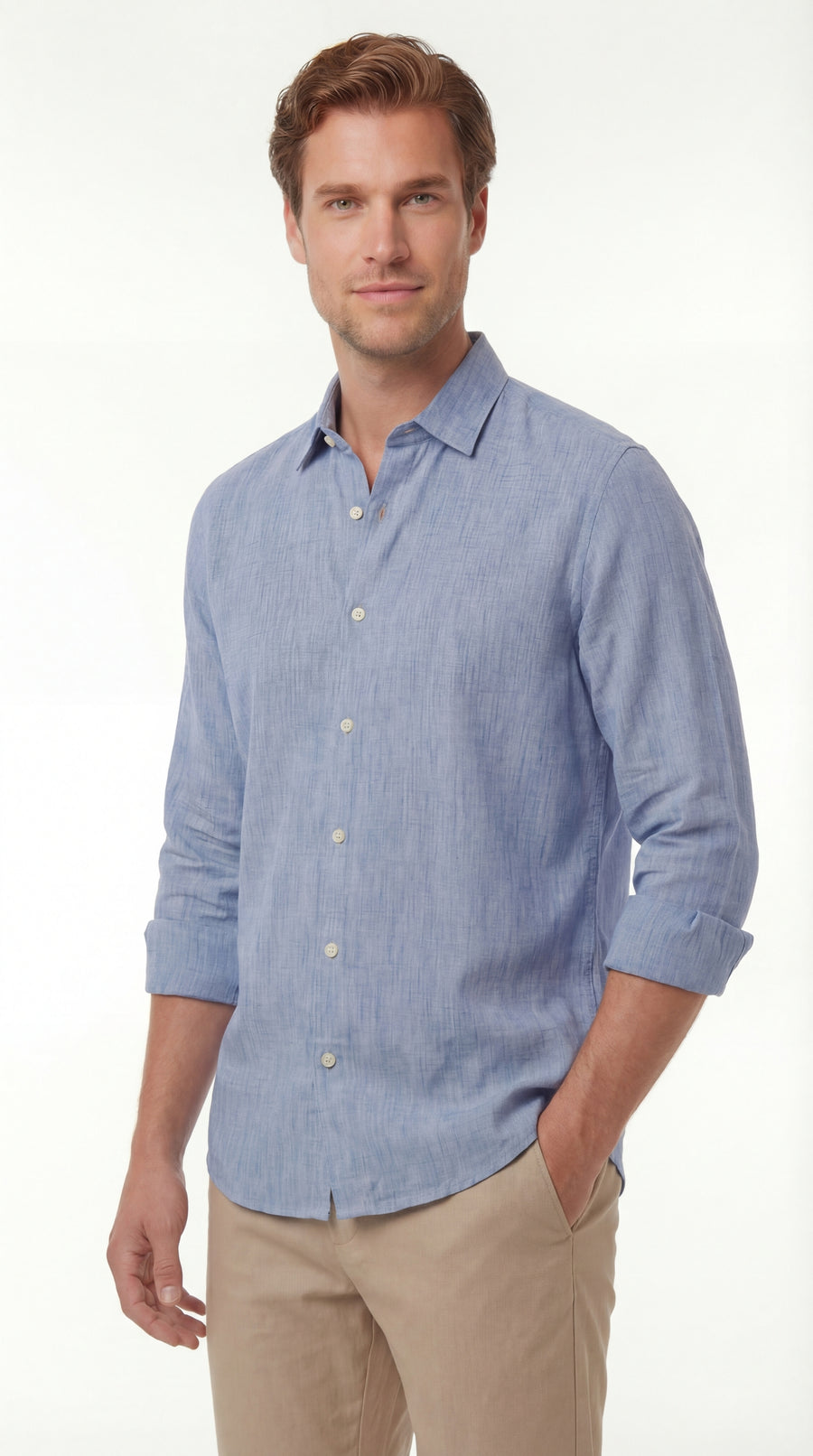 Camisa azul manga larga para hombre – Belife