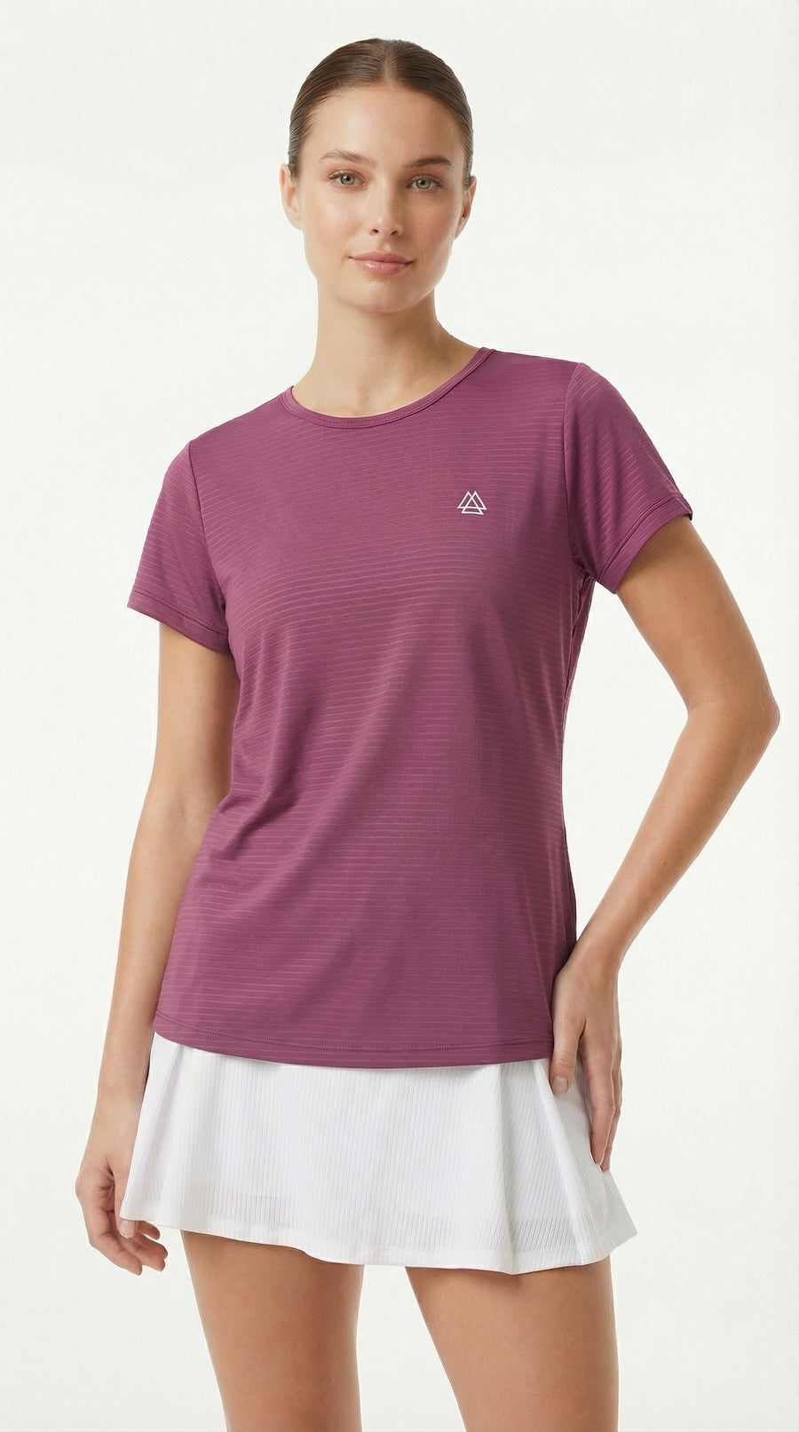 Camiseta deportiva manga corta morada para mujer – Belife