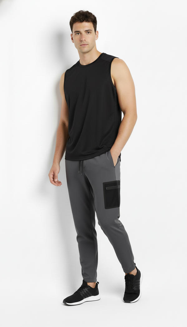 Camiseta deportiva manga sisa negra para hombre