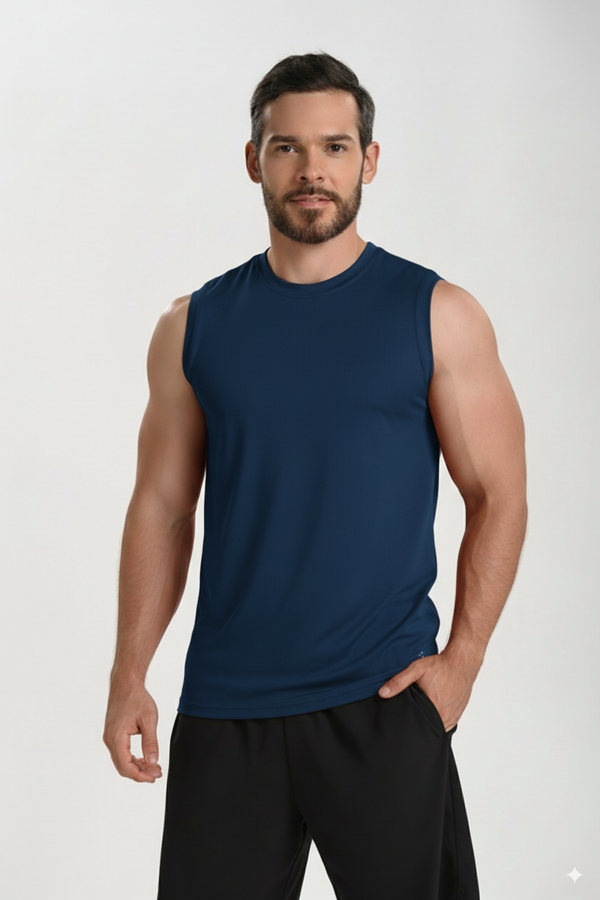 Camiseta deportiva manga sisa azul para hombre