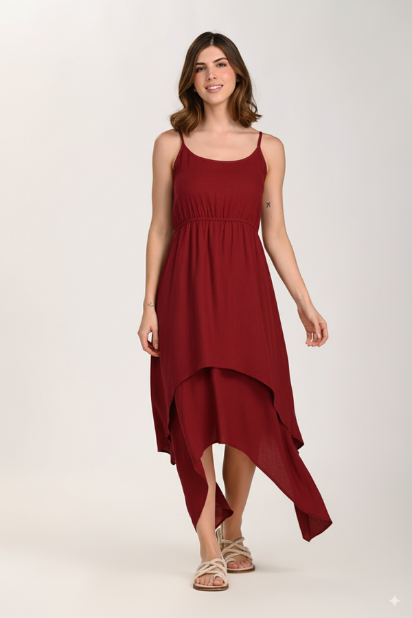 Vestido largo rojo con cargaderas para mujer