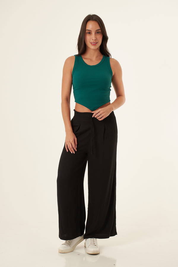 Camiseta manga sisa verde en rib para mujer
