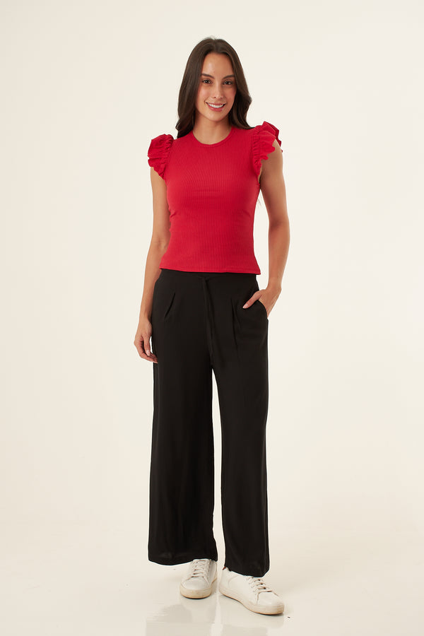 Camiseta manga sisa roja para mujer