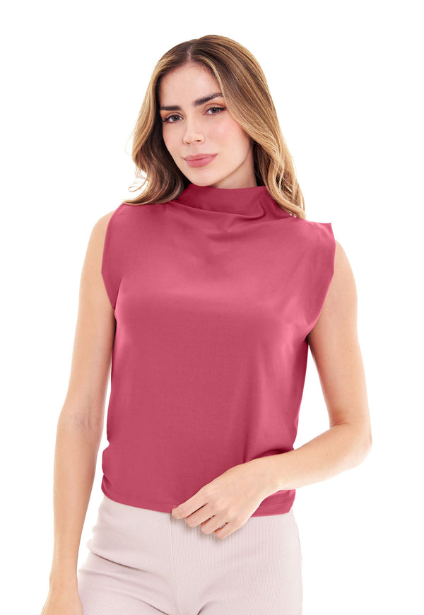 Blusa Con Manga Sisa Sesgada y Cuello Alto