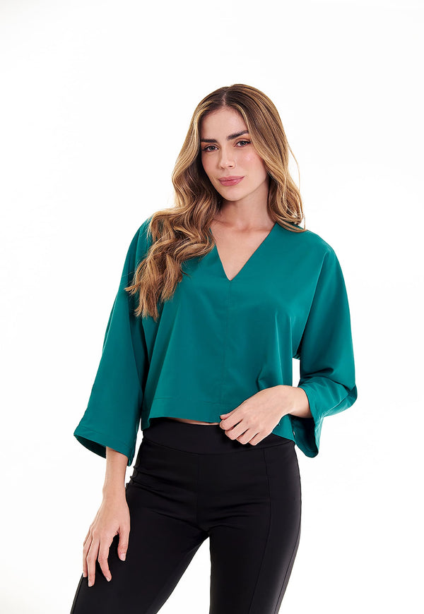 Blusa manga larga con escote en V