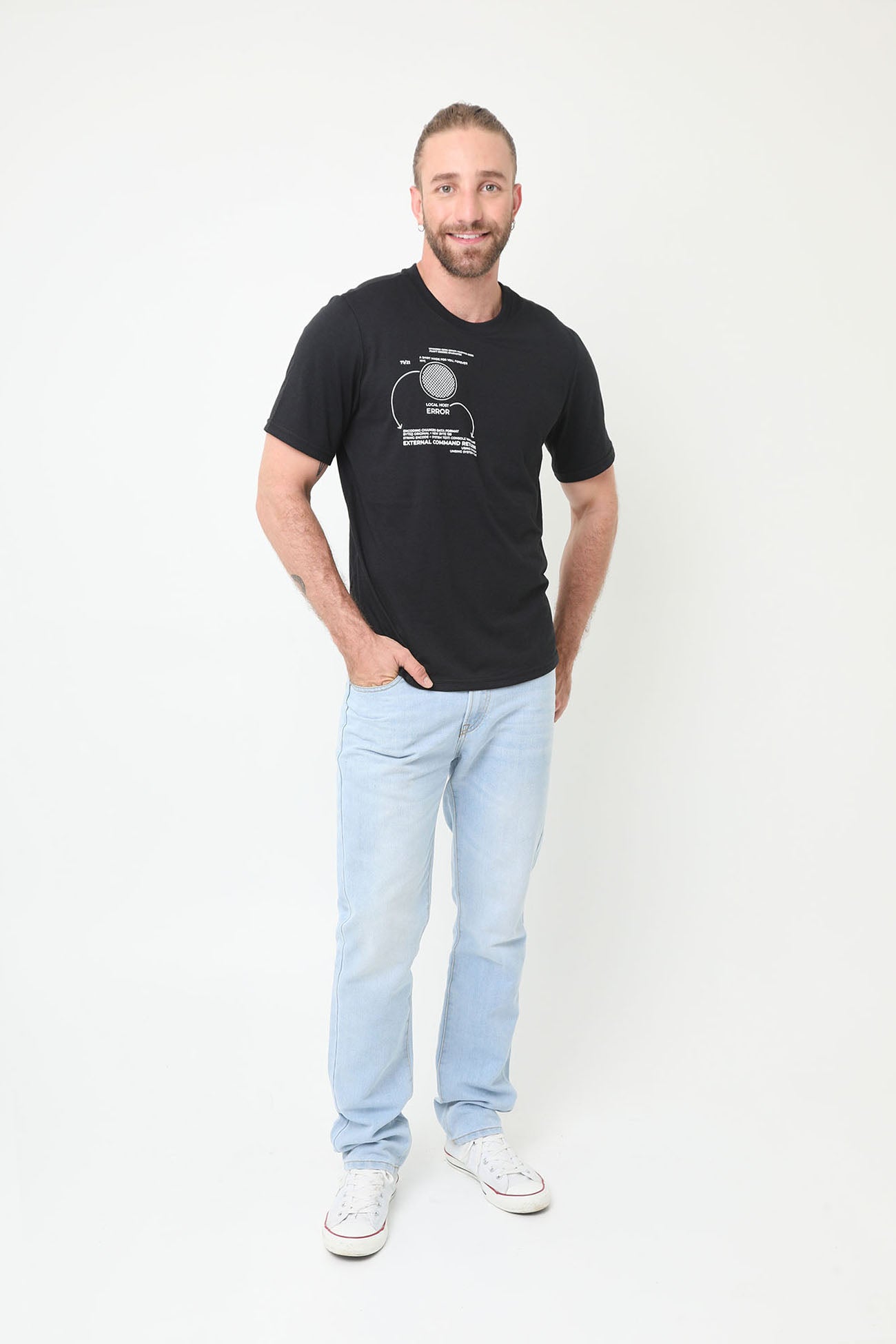 Camiseta Negra Con Estampado Delantero Y Posterior Para Hombre