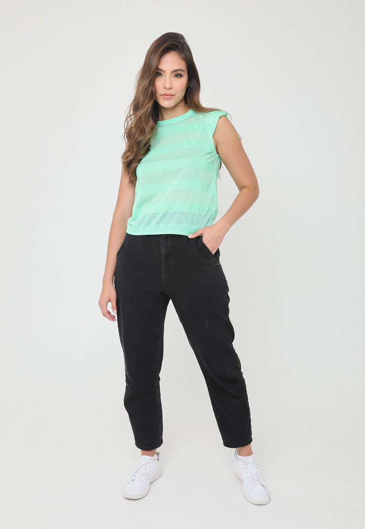 Blusa manga sisa, cuello redondo de tela fresca. Mujer. Color Verde Manzana | Belife 2
