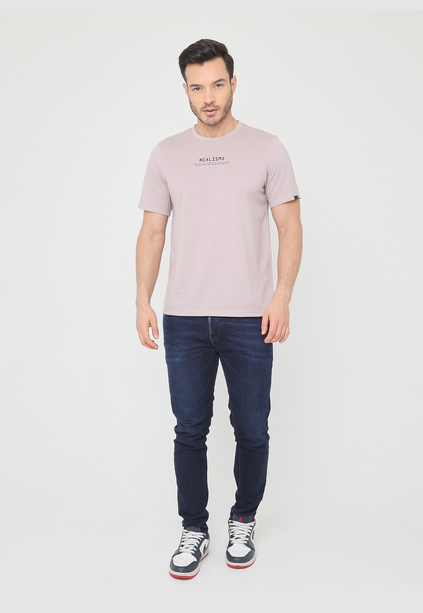 Camiseta rosa mística manga corta, estampado pequeño en frente y en posterior para hombre
