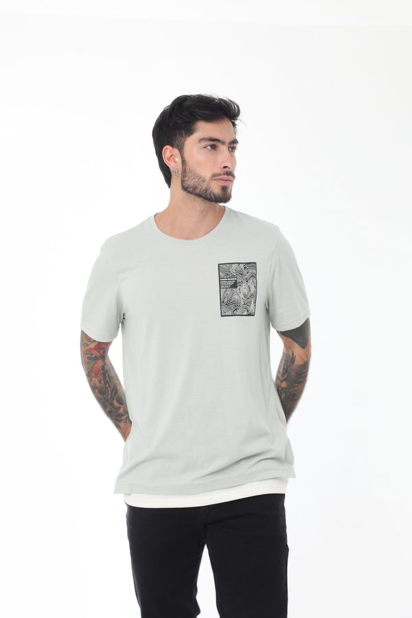 Camiseta Verde Manga Corta Con Estampado