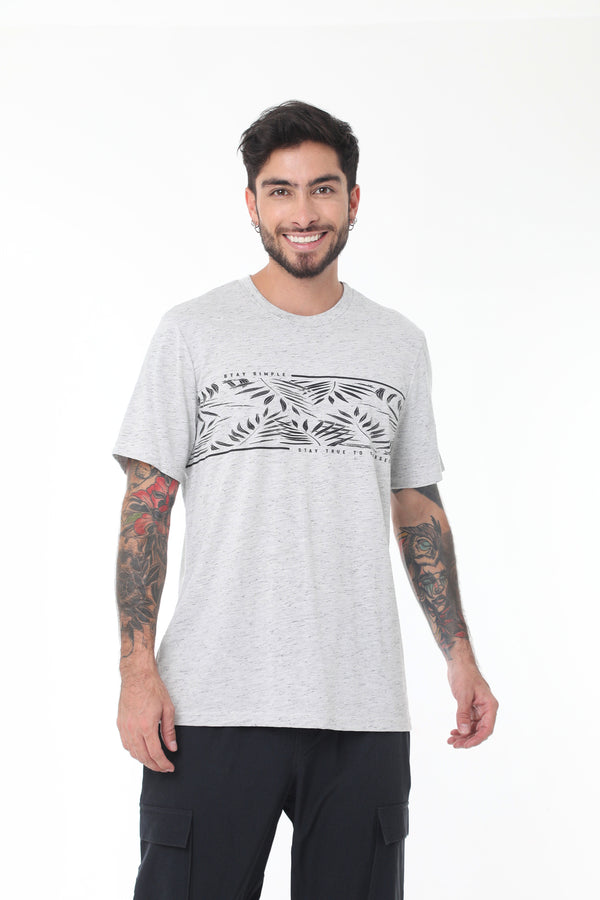 Camiseta Gris Manga Corta Con Estampado