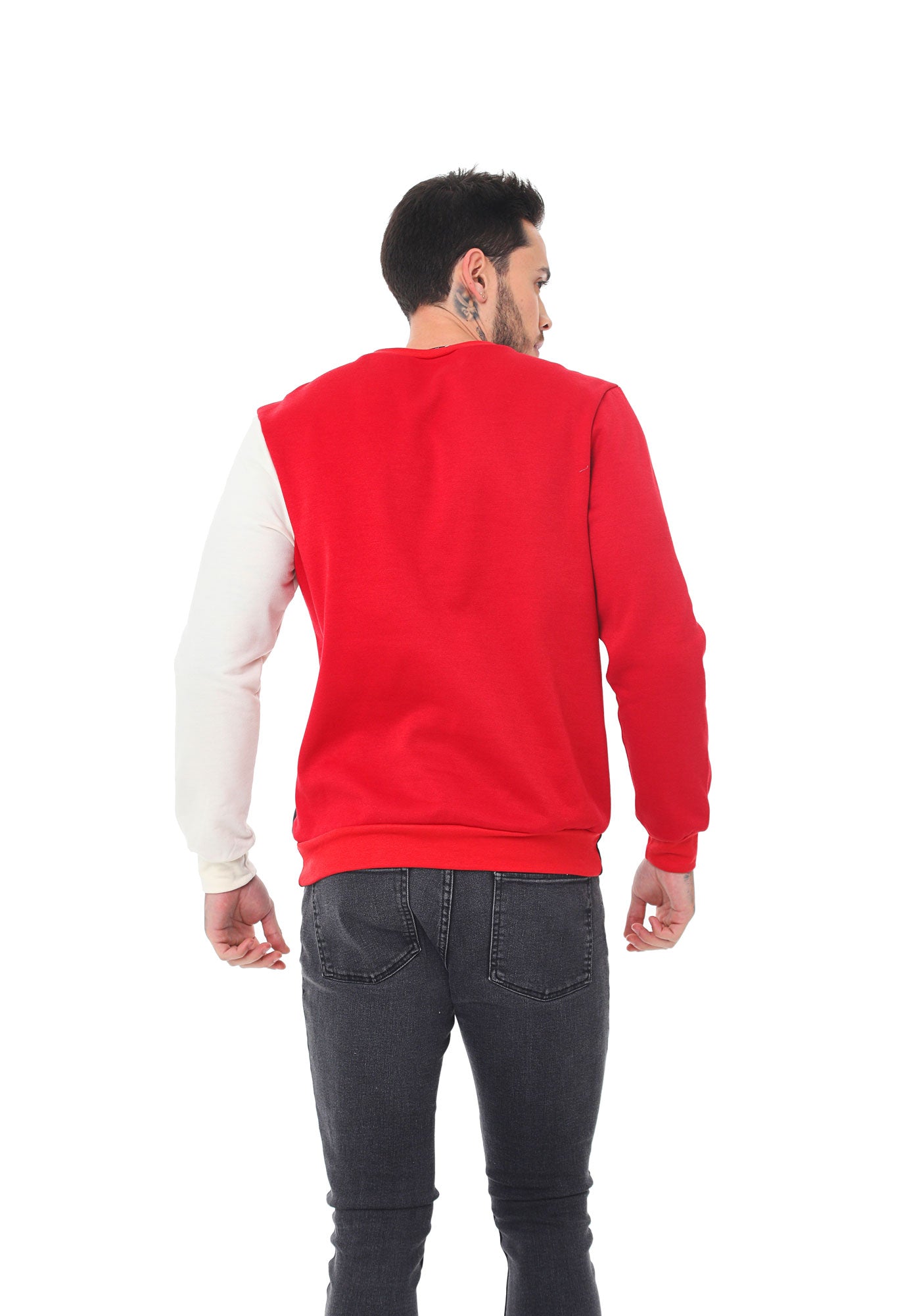 Buzo tipo hoodie rojo en bloques en frente, manga larga y cuello redondo para hombre